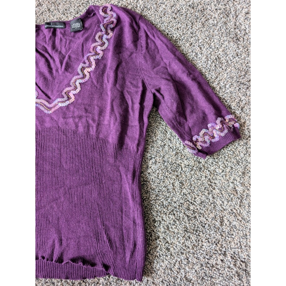 Moda International Purple Silk Cashmere Sequin V-Neck Y2K Sweater M - Picture 4 of 4